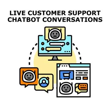 Customer support chatbot conversations and online assistance Stock Illustration