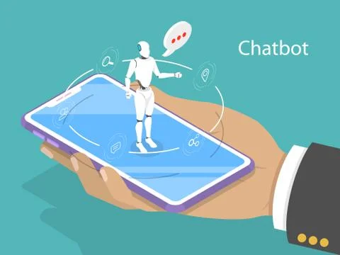 Customer support chatbot flat isometric vector concept. Stock Illustration
