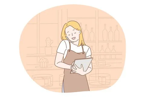 Customer support, communication with client, working Illustrazione stock