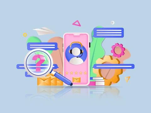 Customer support concept 3D illustration. Icon composition with smartphone with Stock Illustration