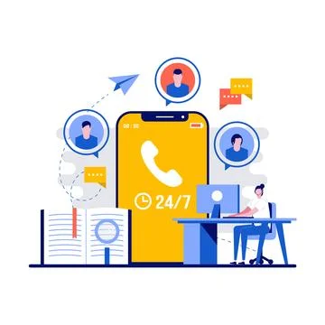 Customer support concept with character. Technical support engineer with co.. Stock Illustration