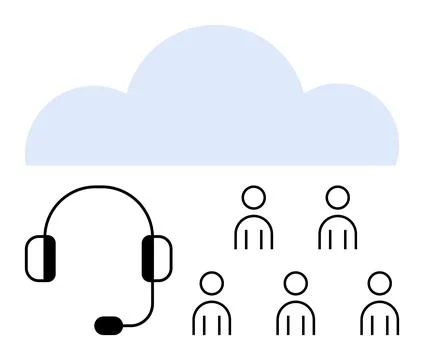 Customer Support Concept with Cloud Computing and Team Management Elements Stock Illustration