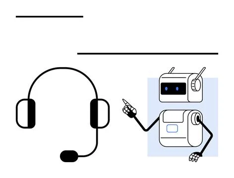 Customer Support Concept Featuring Robot with Headset Emphasizing Automatio.. Stock Illustration