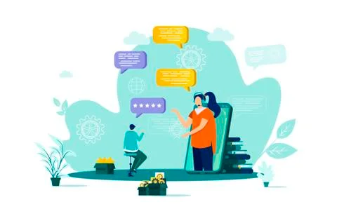 Customer support concept in flat style. Stock Illustration