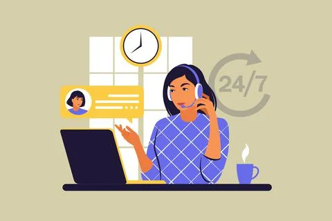 Customer support concept. Online global technical support. Vector illustratio Stock Illustration