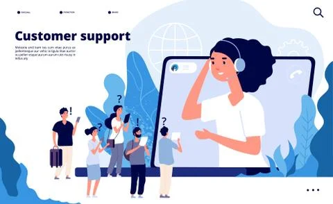 Customer support concept. Professionals help client with smartphone Illustrazione stock