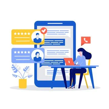 Customer support concept with smartphone and woman characters. Modern vector  Stock Illustration