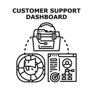 Customer support dashboard managing online assistance services Stock Illustration