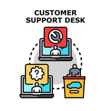 Customer support desk providing online assistance and problem solving Stockillustratie
