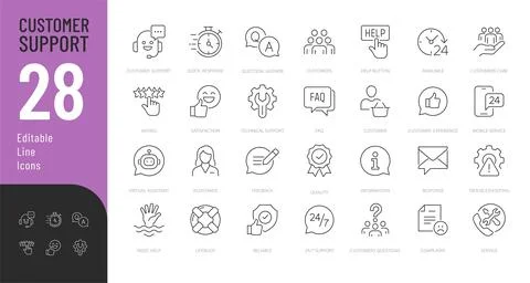 Customer Support Editable Icons set. Иллюстрация