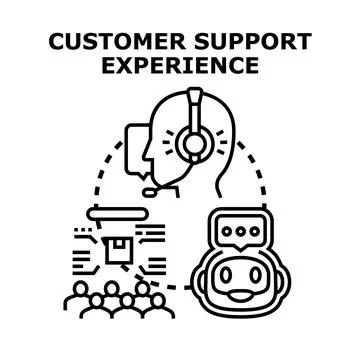 Customer support experience concept with chatbot and agents Ilustración de archivo