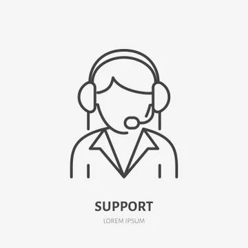 Customer support flat line icon. Call center sign, woman with headset イラスト素材