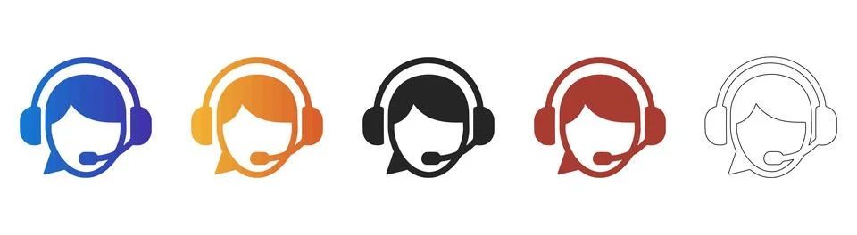 Customer support headset agent icon set Illustrazione stock