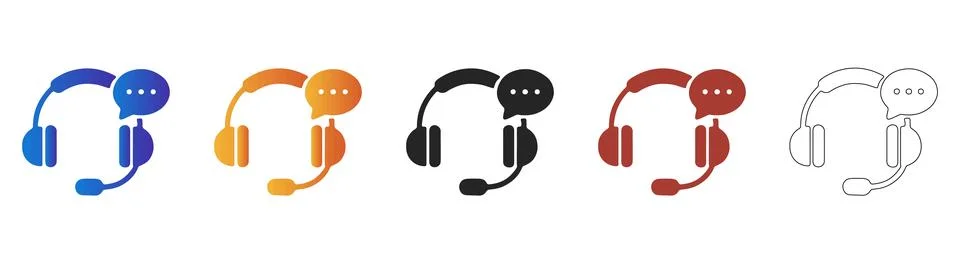 Customer support headset with chat bubble icon set Illustrazione stock