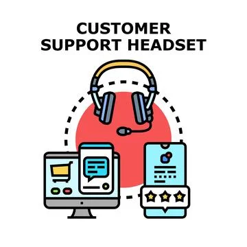 Customer support headset connecting users across devices Stock Illustration