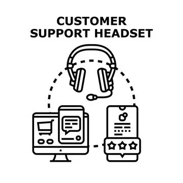 Customer support headset connecting users across devices Stock Illustration