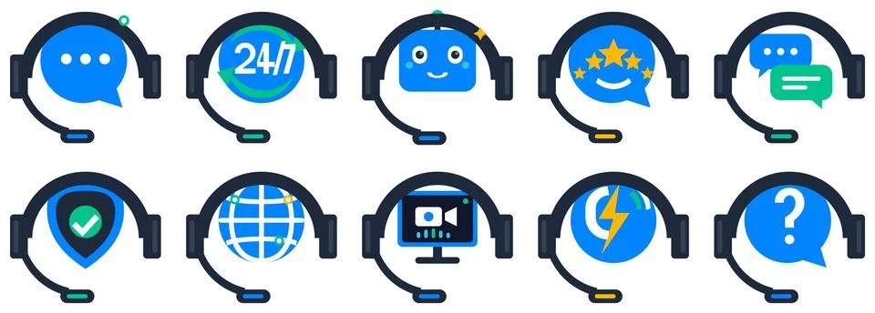 Customer Support Headset Element Flat Design Collection Commercial Visual G.. Stock-Illustration