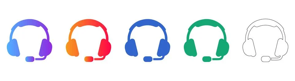 Customer Support Headset Icon Set Ilustração Stock