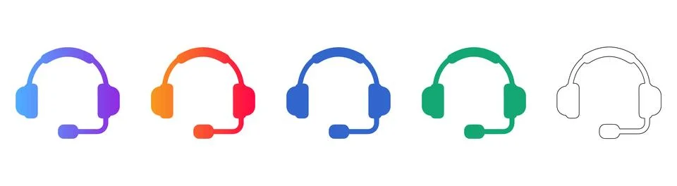 Customer Support Headset Icon Set in Gradient and Line Art Stock-Illustration