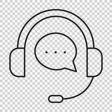 Customer support headset icon with speech bubble for call center. Ilustración de archivo