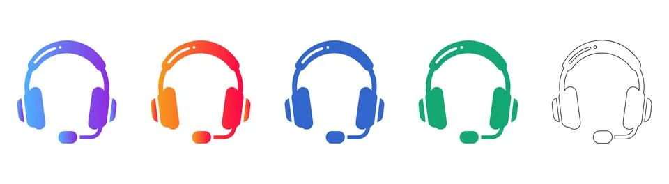 Customer Support Headset Icons with Microphone Stock Illustration