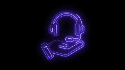 Customer support with headset neon animation in hand on a black background Stock Footage 345998308