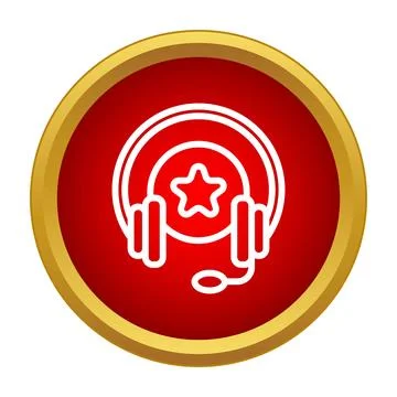 Customer support headset with star icon on red button Stock Illustration