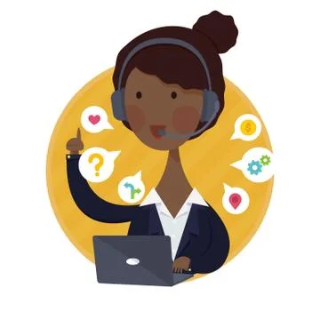 Customer Support Help Desk African American  Woman Operator Service Illustrazione stock