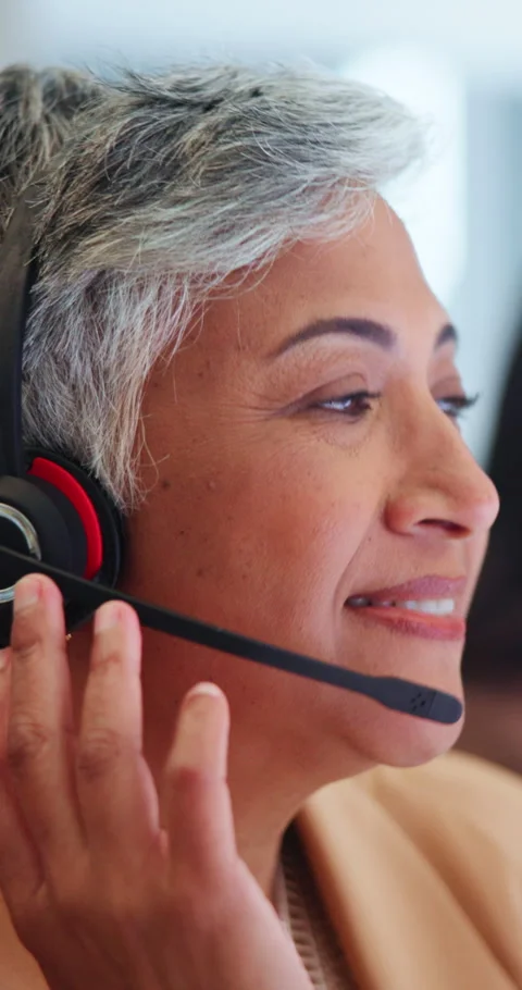 Customer support, help desk and woman in call center, talking or feedback for Stock Footage 341397784