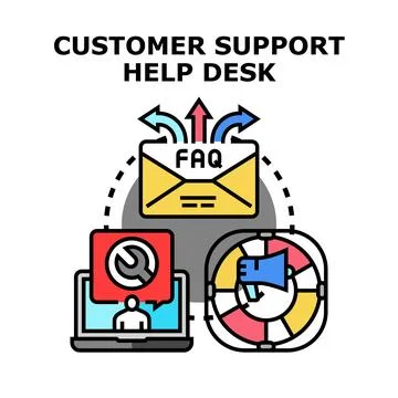 Customer support help desk providing online solutions and assistance Ilustración de archivo