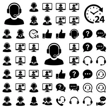Customer support icons collection with operators, computers, headsets, chat.. Stock Illustration