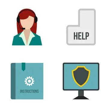 Customer support, instructions, help, and security icon set Stock Illustration