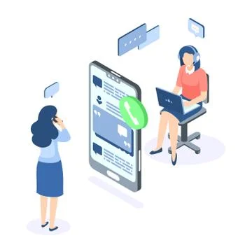 Customer support isometric concept. Call center help web banner. Online service Stock Illustration