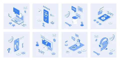 Customer Support Isometric Concepts Stock Illustration