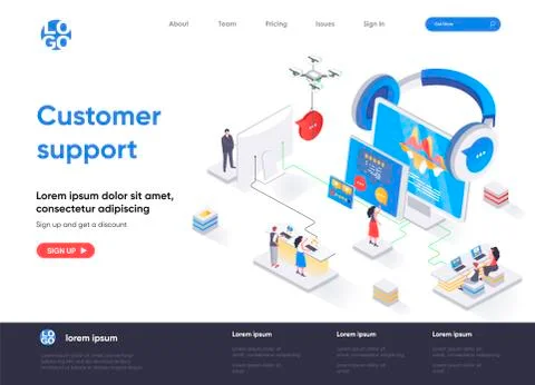 Customer support isometric landing page. Stock Illustration