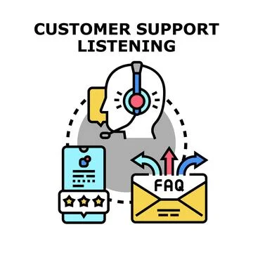 Customer support listening to online feedback and faq Stock Illustration
