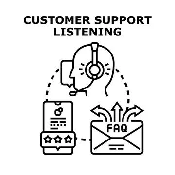 Customer support listening to online feedback and faq Stock Illustration