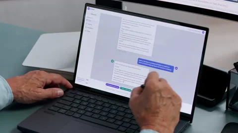Customer Support Manager Assisting Clients Using AI Chatbot Software Stock Footage 345858369