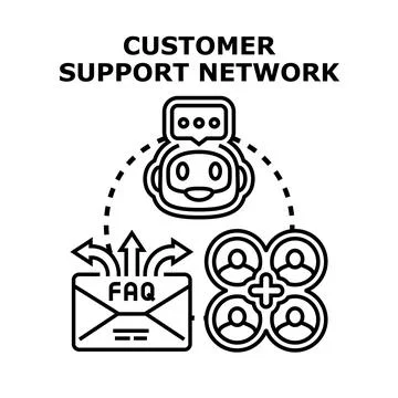 Customer support network connecting users with ai assistance Stock Illustration