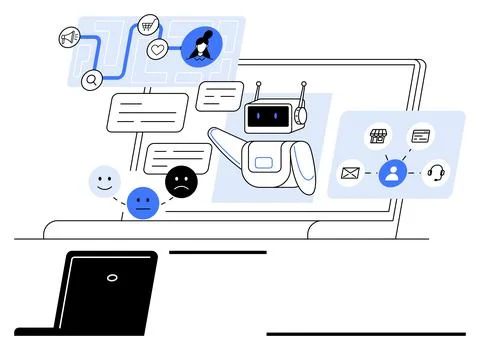 Customer support, online chatting, AI automation, emotive response, business  스톡 일러스트