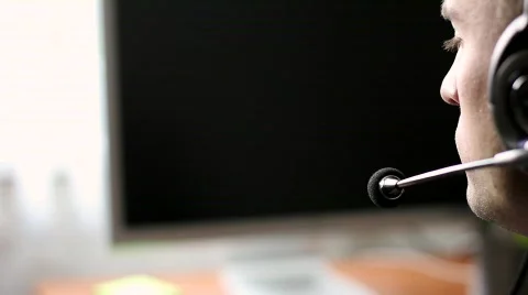 Customer support operator with headset Stock Footage