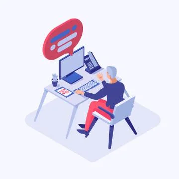 Customer support operator isometric illustration. Male consultant, employee Stock Illustration