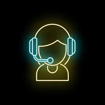 Customer support operator in neon glowing icon Stock Illustration