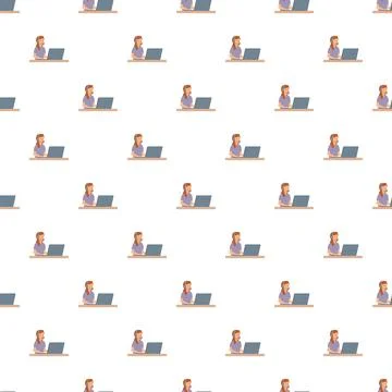 Customer support operator working on laptop seamless pattern Stock Illustration