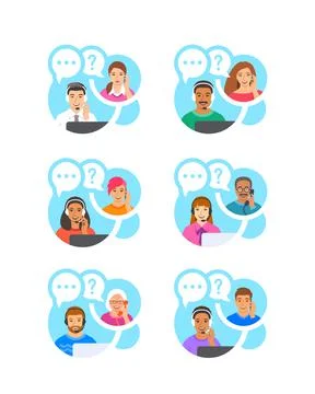 Customer support operators talk with clients Illustrazione stock