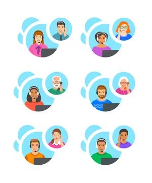 Customer support operators talk with clients Stock Illustration