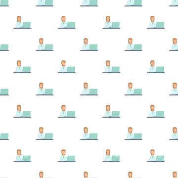 Customer support pattern with woman working on laptop イラスト素材