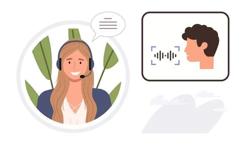 Customer support representative communicating with a client using voice Stock Illustration