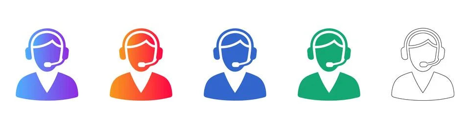 Customer Support Representative Headset Icons Illustrazione stock
