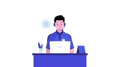 Customer support representative man with headset working on laptop in flat .. Stock Footage 333303148